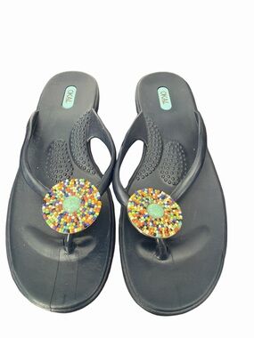 OKA b. Navy Beaded Medallion Thong Sandals